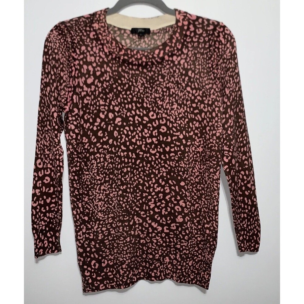 J Crew Crew Neck Sweater Womens Size S Tippi Merino Wool Leopard Brown Pink